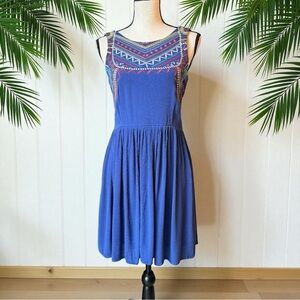 Xhilaration Blue Embroidered Fit & Flare Dress – Size M